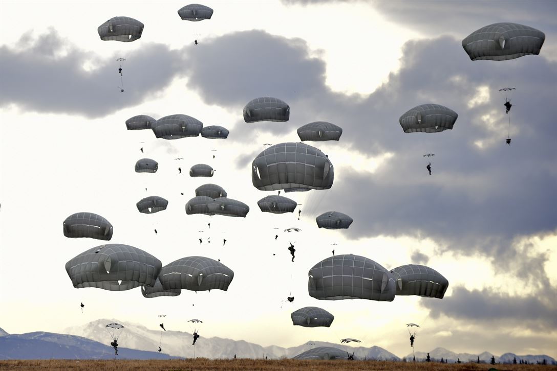 A sky filled with paratroopers